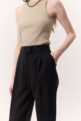 Pileli Tencel Pantolon Siyah