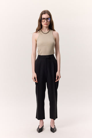 Pileli Tencel Pantolon Siyah