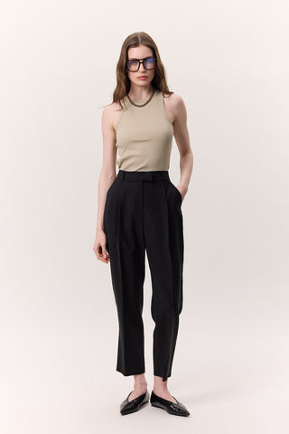 Pileli Tencel Pantolon Siyah