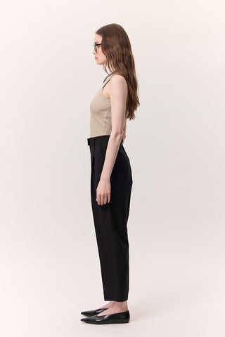 Pileli Tencel Pantolon Siyah