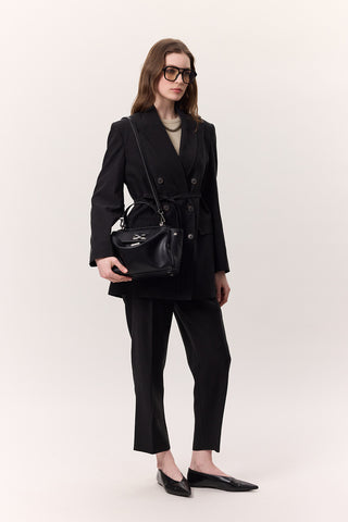Tencel Belted Double-Breasted Blazer Black