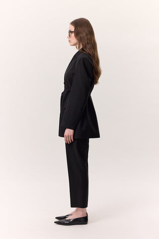 Tencel Belted Double-Breasted Blazer Black