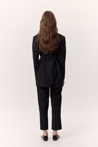 Tencel Belted Double-Breasted Blazer Black