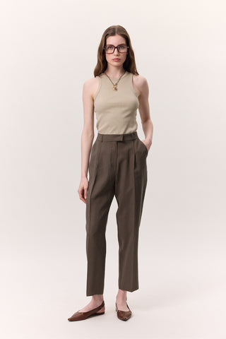 Pleated Tencel Trousers Brown