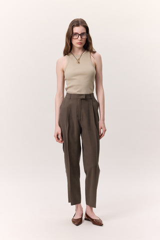 Pleated Tencel Trousers Brown