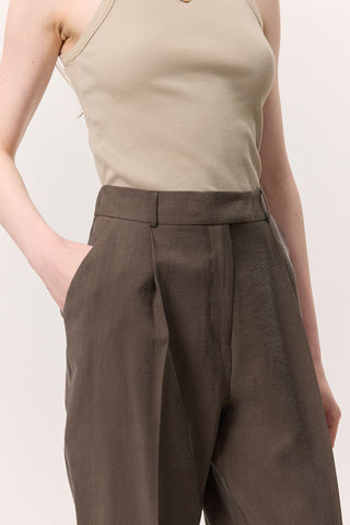 Pleated Tencel Trousers Brown