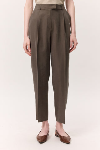 Pileli Tencel Pantolon Kahverengi