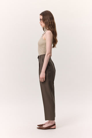 Pleated Tencel Trousers Brown