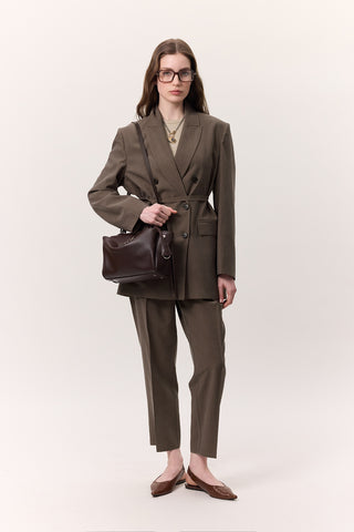 Tencel Belted Double-Breasted Blazer Brown