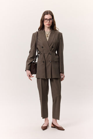 Tencel Belted Double-Breasted Blazer Brown