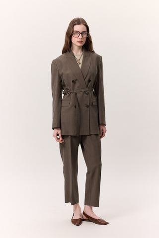 Tencel Belted Double-Breasted Blazer Brown