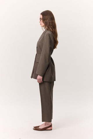 Tencel Belted Double-Breasted Blazer Brown