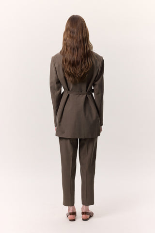 Tencel Belted Double-Breasted Blazer Brown