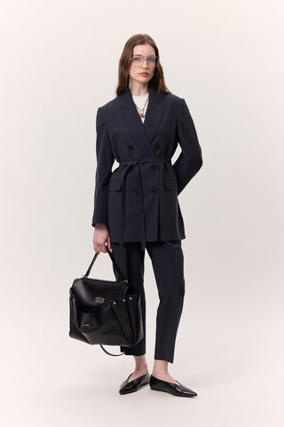 Tencel Belted Double-Breasted Blazer Indigo