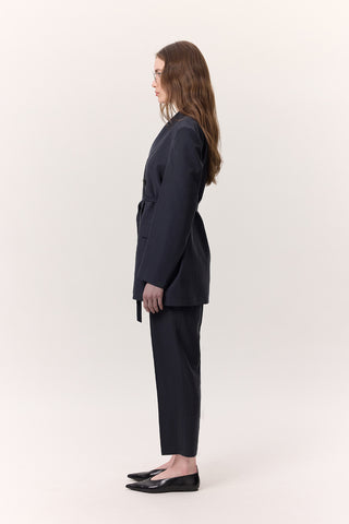 Tencel Belted Double-Breasted Blazer Indigo