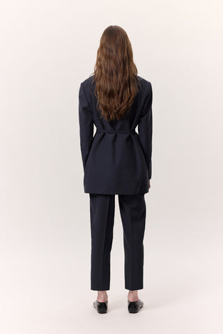 Tencel Belted Double-Breasted Blazer Indigo