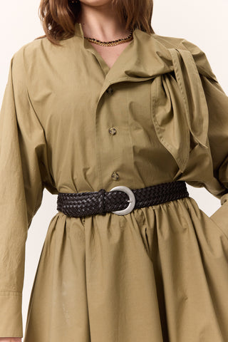 Braided Faux Leather Buckle Belt Brown