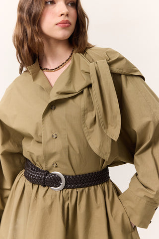 Braided Faux Leather Buckle Belt Brown