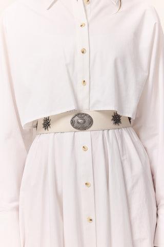 Patterned Buckle Corset Belt Ecru