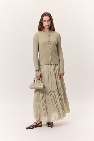 Crushed Pleated Maxi Skirt Sage Green