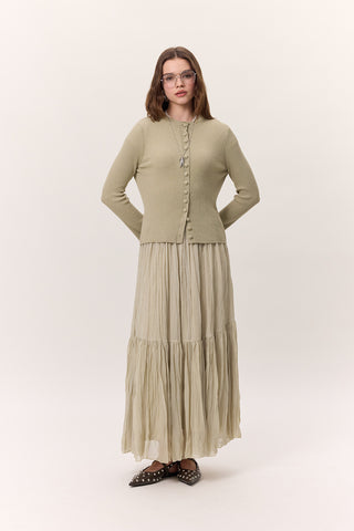 Crushed Pleated Maxi Skirt Sage Green
