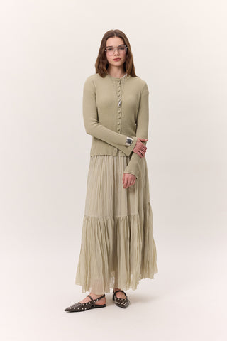 Crushed Pleated Maxi Skirt Sage Green