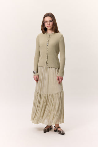 Crushed Pleated Maxi Skirt Sage Green