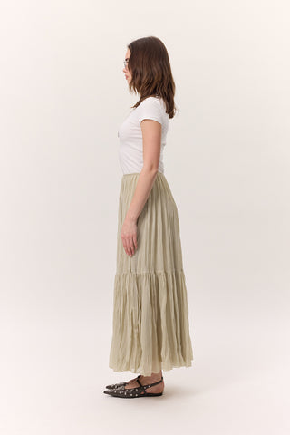 Crushed Pleated Maxi Skirt Sage Green