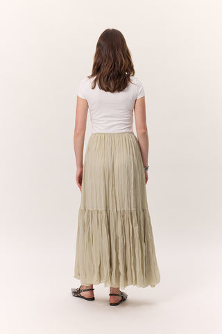 Crushed Pleated Maxi Skirt Sage Green