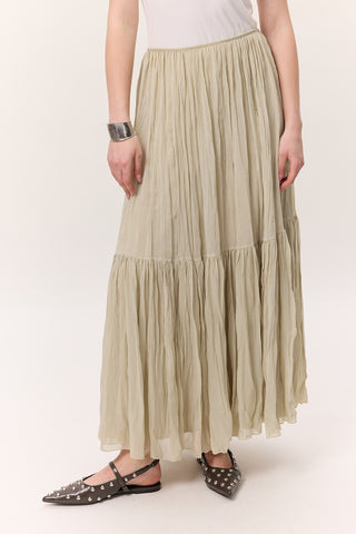 Crushed Pleated Maxi Skirt Sage Green