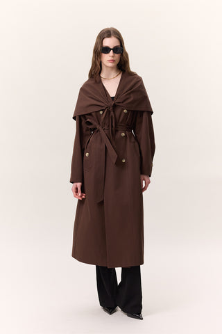 Scarf Detail Statement Trench Coat Brown