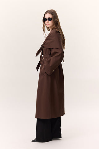 Scarf Detail Statement Trench Coat Brown