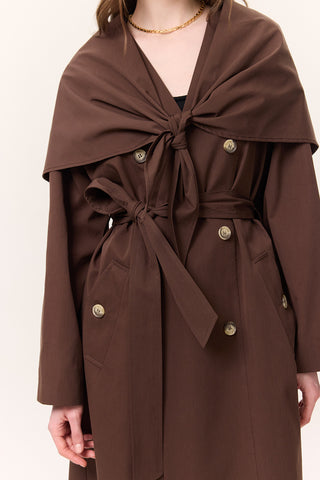 Scarf Detail Statement Trench Coat Brown