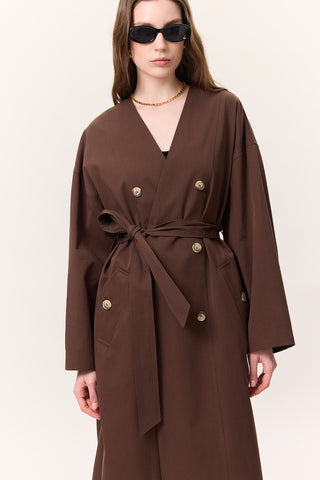 Scarf Detail Statement Trench Coat Brown
