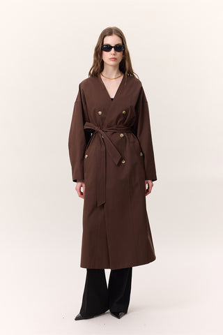 Scarf Detail Statement Trench Coat Brown