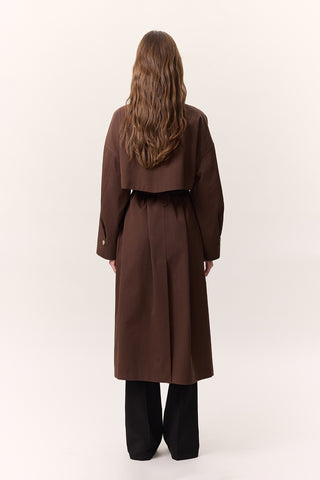 Scarf Detail Statement Trench Coat Brown