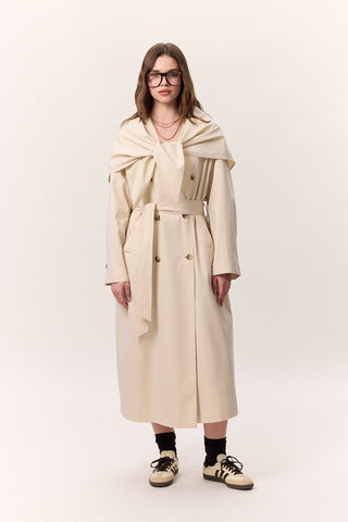 Scarf Detail Statement Trench Coat Cream
