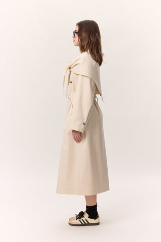 Scarf Detail Statement Trench Coat Cream