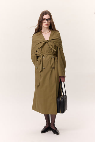 Scarf Detail Statement Trench Coat Green
