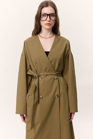 Scarf Detail Statement Trench Coat Green