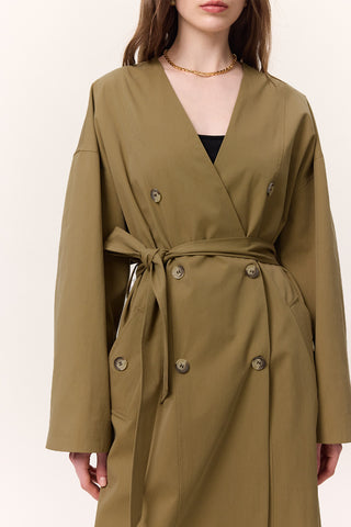 Scarf Detail Statement Trench Coat Green