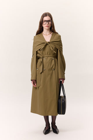 Scarf Detail Statement Trench Coat Green