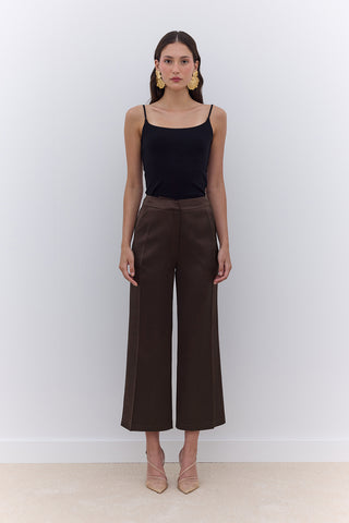 Satin Straight Leg Trousers Bark Brown