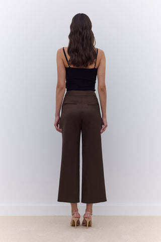 Satin Straight Leg Trousers Bark Brown