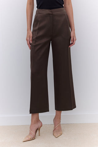 Satin Straight Leg Trousers Bark Brown