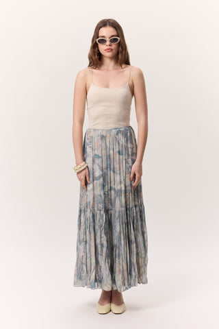Patterned Crushed Pleated Skirt Sophia Blue