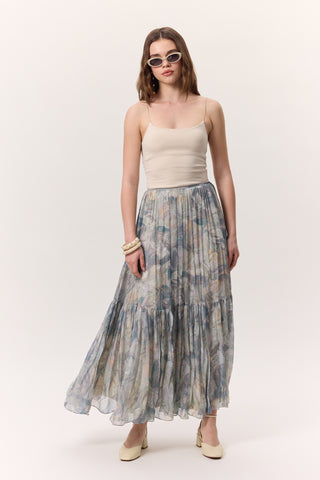 Patterned Crushed Pleated Skirt Sophia Blue