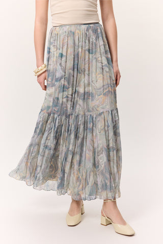 Patterned Crushed Pleated Skirt Sophia Blue