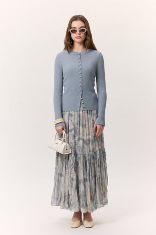 Patterned Crushed Pleated Skirt Sophia Blue