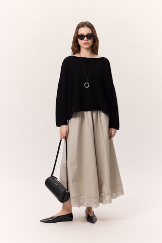 Embroidered Wide Skirt Stone